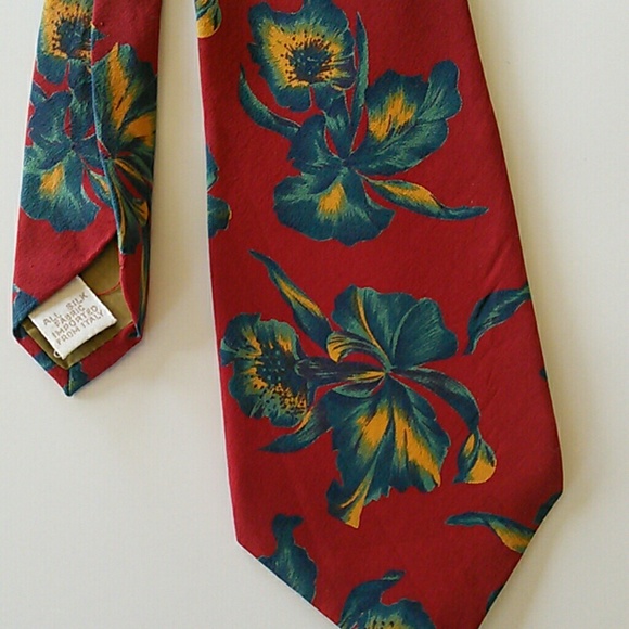 Vintage 80's Perry Ellis Hawaiian Print silk tie - Picture 2 of 2